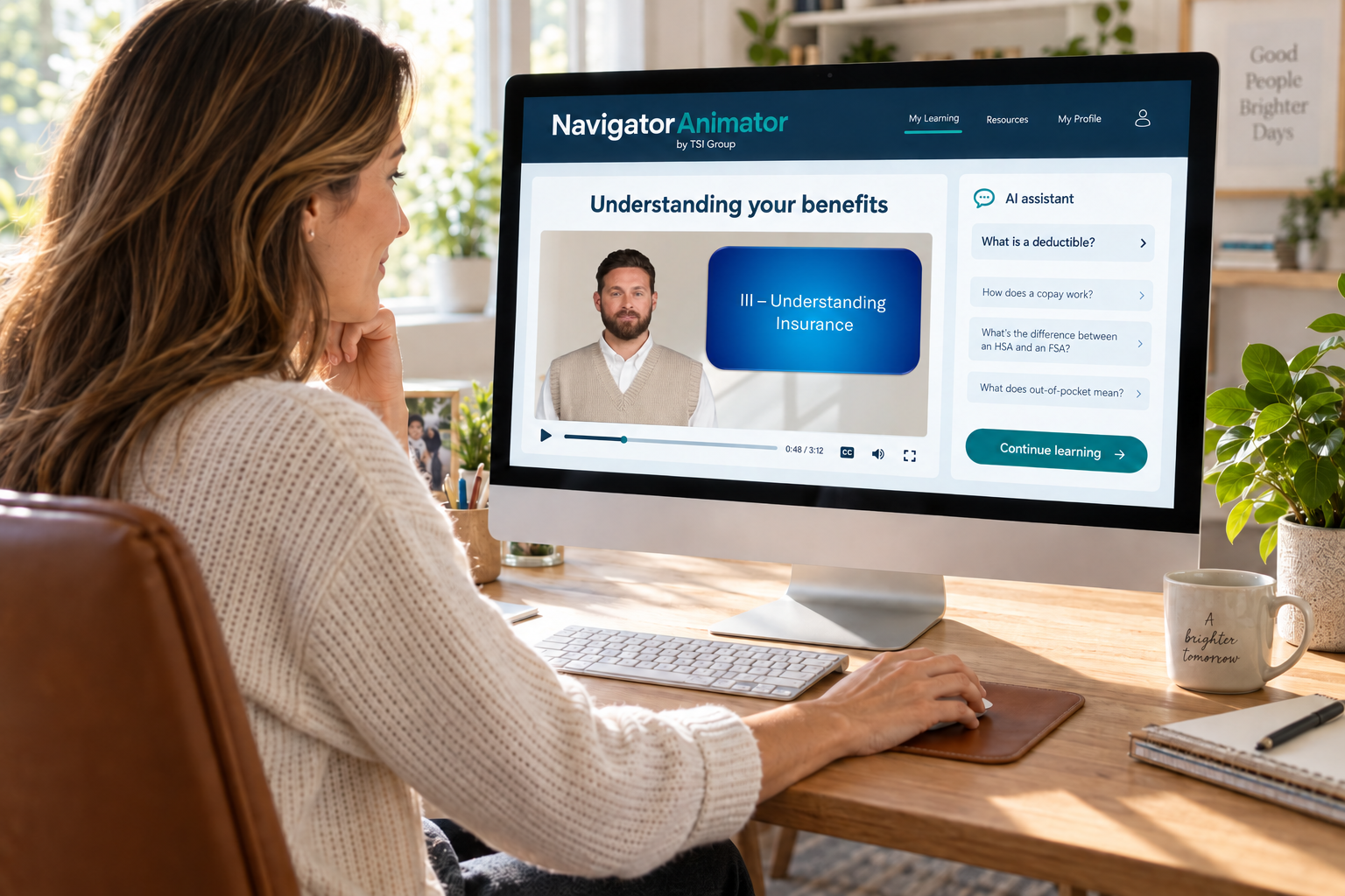 An employee exploring a video benefits education dashboard
